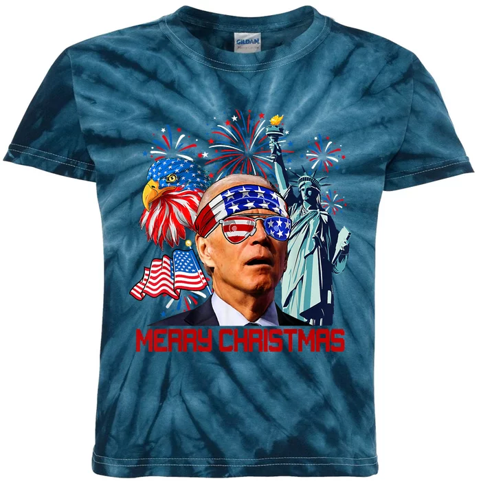 Joe Biden Confused Patriotic Merry Christmas For 4th Of July Kids Tie-Dye T-Shirt