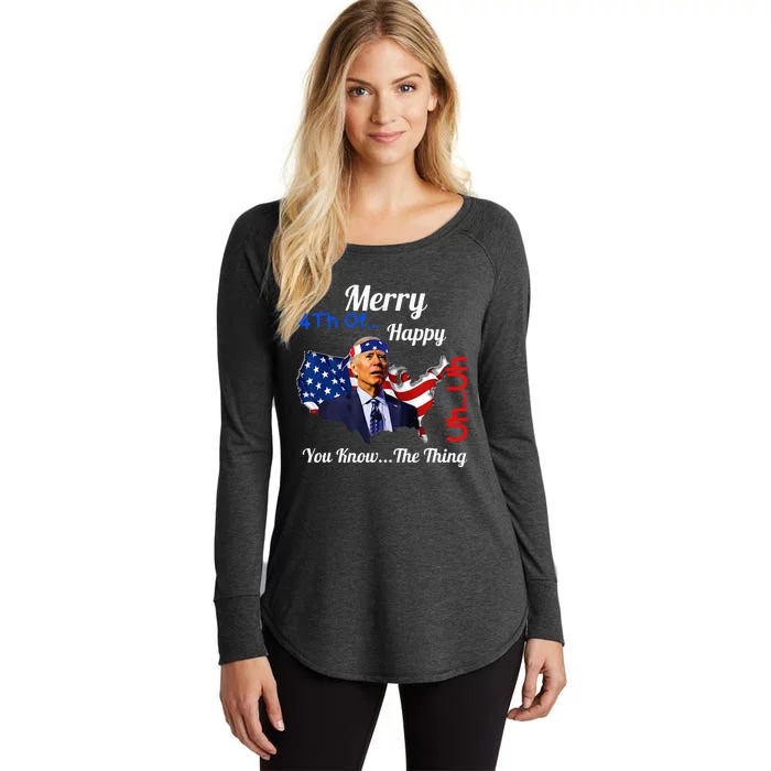 Joe Biden Confused Merry Happy Funny 4th Of July Joe Biden Women's Perfect Tri Tunic Long Sleeve Shirt