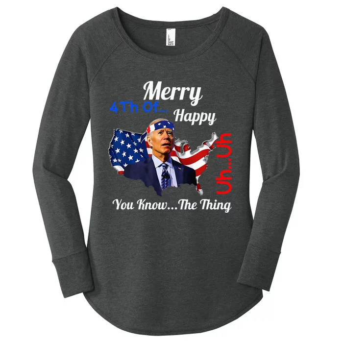 Joe Biden Confused Merry Happy Funny 4th Of July Joe Biden Women's Perfect Tri Tunic Long Sleeve Shirt