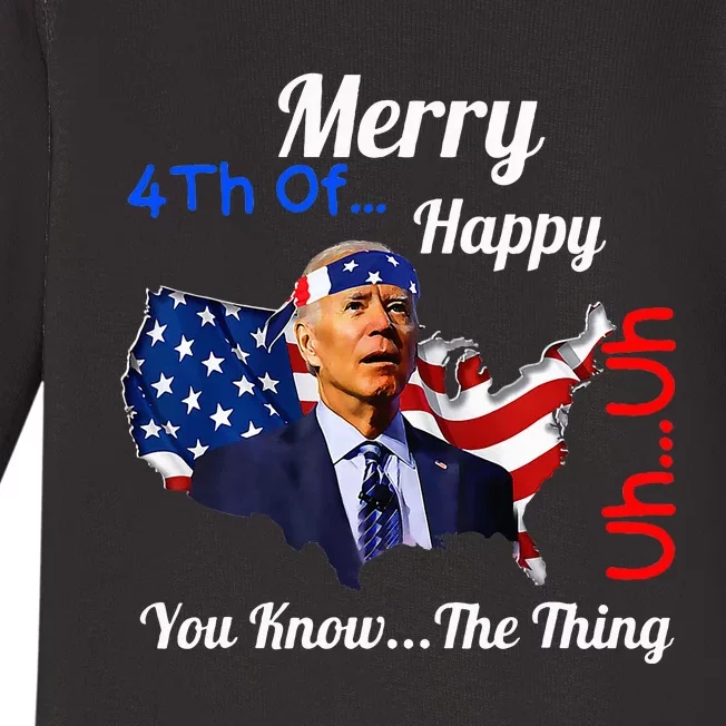 Joe Biden Confused Merry Happy Funny 4th Of July Joe Biden Baby Long Sleeve Bodysuit