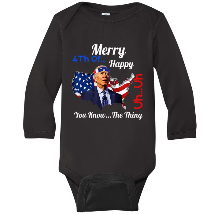 Joe Biden Confused Merry Happy Funny 4th Of July Joe Biden Baby Long Sleeve Bodysuit