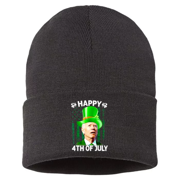 Joe Biden Confused Happy 4th Of July Funny St Patricks Day Sustainable Knit Beanie