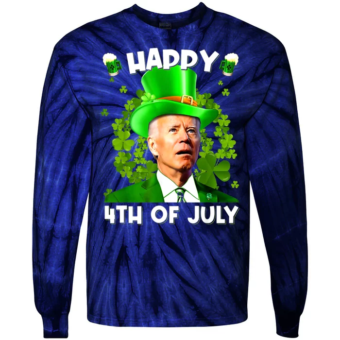 Joe Biden Confused Happy 4th Of July Funny St Patricks Day Tie-Dye Long Sleeve Shirt