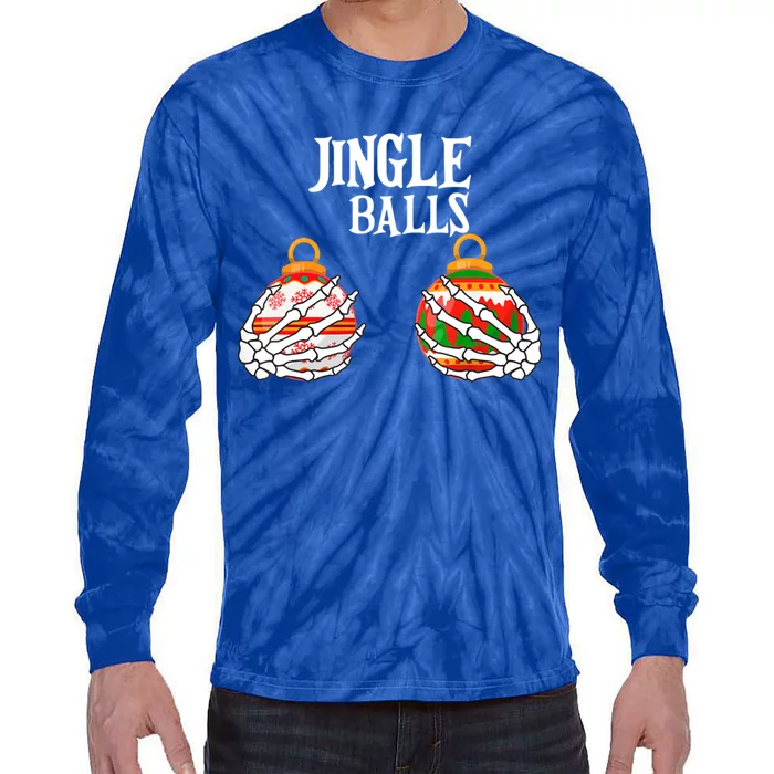 Jingle Balls Christmas Boob Skeleton Hand Gift Tie-Dye Long Sleeve Shirt