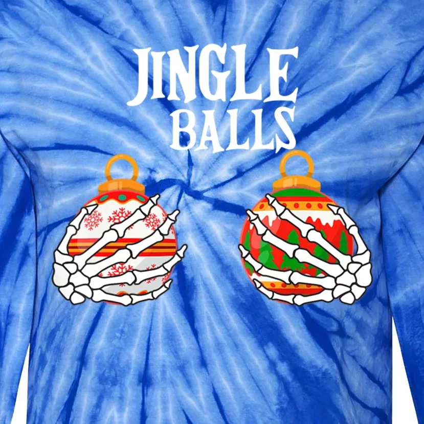 Jingle Balls Christmas Boob Skeleton Hand Gift Tie-Dye Long Sleeve Shirt