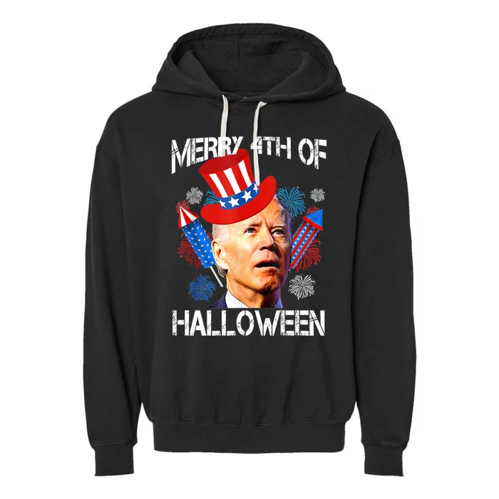 Joe Biden Confused Merry 4th Of Halloween Fourth Of July Meaningful Gift Garment-Dyed Fleece Hoodie