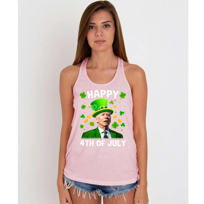 Funny Joe Biden St Patricks Day Happy 4th Of July Women's Knotted Racerback Tank