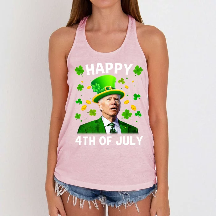 Funny Joe Biden St Patricks Day Happy 4th Of July Women's Knotted Racerback Tank