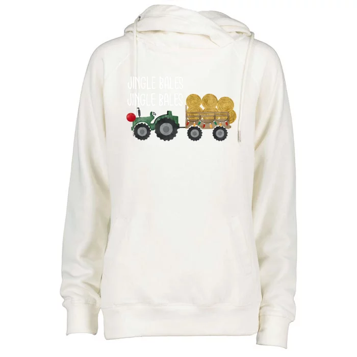 Jingle Bales Christmas Tree Tractor Farmer Farming Family Gift Womens Funnel Neck Pullover Hood