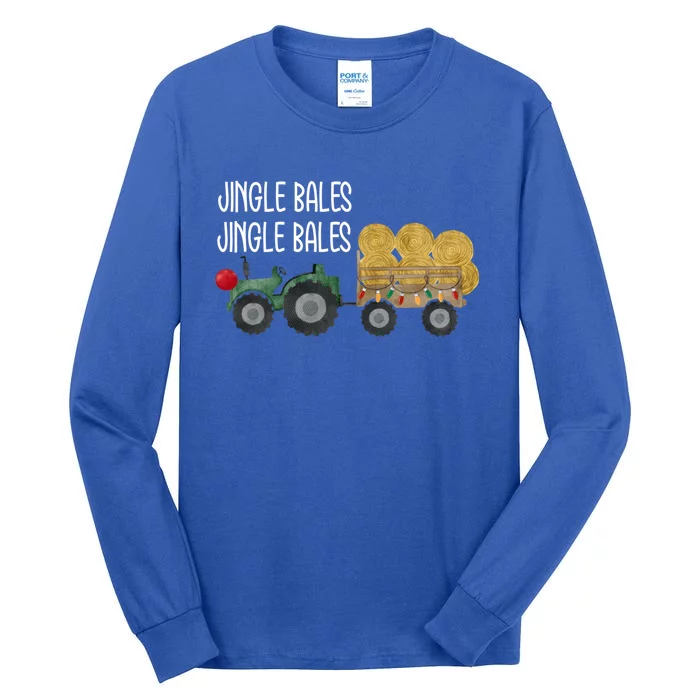 Jingle Bales Christmas Tree Tractor Farmer Farming Family Gift Tall Long Sleeve T-Shirt