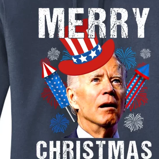 Joe Biden Confused Merry Christmas Fourth Of July Usa Flag Gift Women's Pullover Hoodie