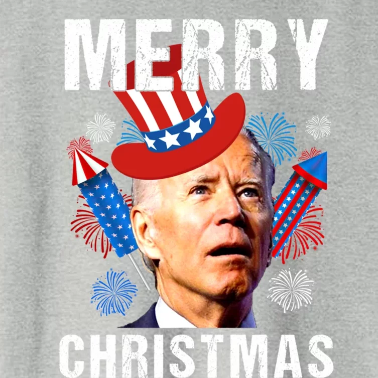 Joe Biden Confused Merry Christmas Fourth Of July Usa Flag Gift Women's Crop Top Tee