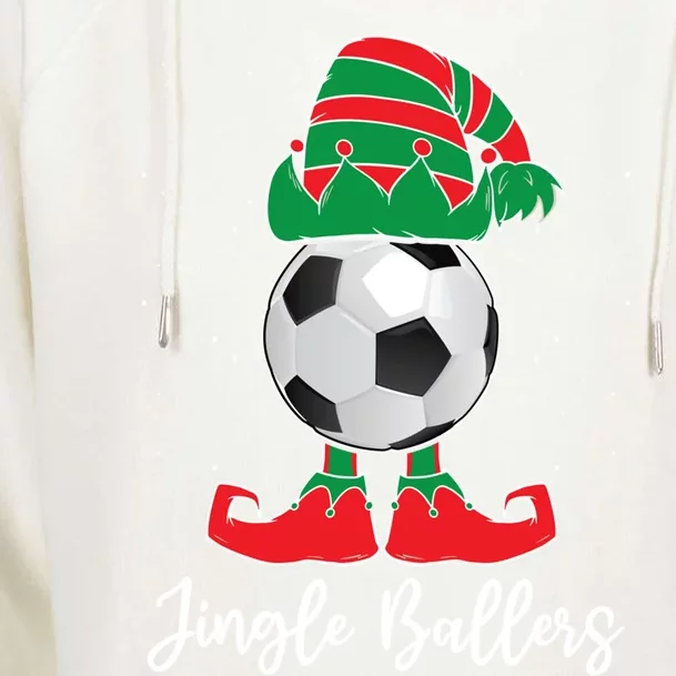 Jingle Ballers Christmas Soccer Ball Xmas Elf Squad Holiday Gift Womens Funnel Neck Pullover Hood