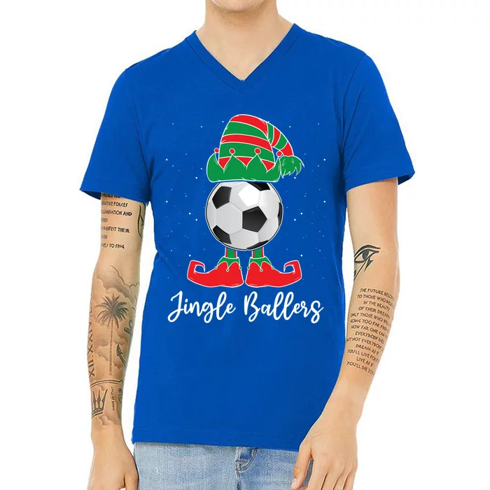 Jingle Ballers Christmas Soccer Ball Xmas Elf Squad Holiday Gift V-Neck T-Shirt