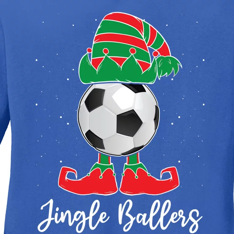 Jingle Ballers Christmas Soccer Ball Xmas Elf Squad Holiday Gift Ladies Long Sleeve Shirt