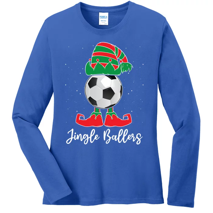 Jingle Ballers Christmas Soccer Ball Xmas Elf Squad Holiday Gift Ladies Long Sleeve Shirt