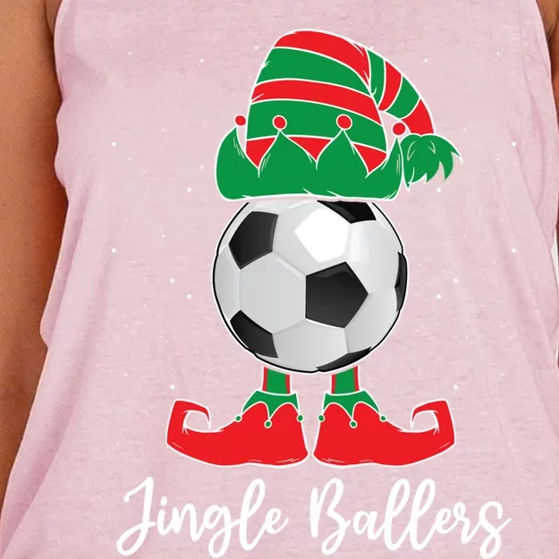 Jingle Ballers Christmas Soccer Ball Xmas Elf Squad Holiday Gift Women's Knotted Racerback Tank