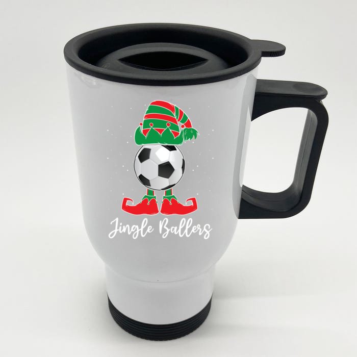 Jingle Ballers Christmas Soccer Ball Xmas Elf Squad Holiday Gift Front & Back Stainless Steel Travel Mug