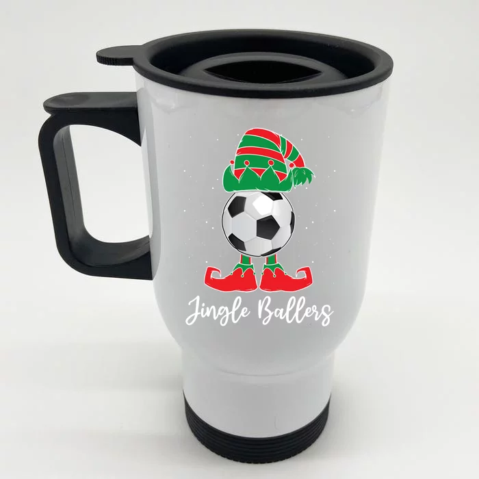 Jingle Ballers Christmas Soccer Ball Xmas Elf Squad Holiday Gift Front & Back Stainless Steel Travel Mug