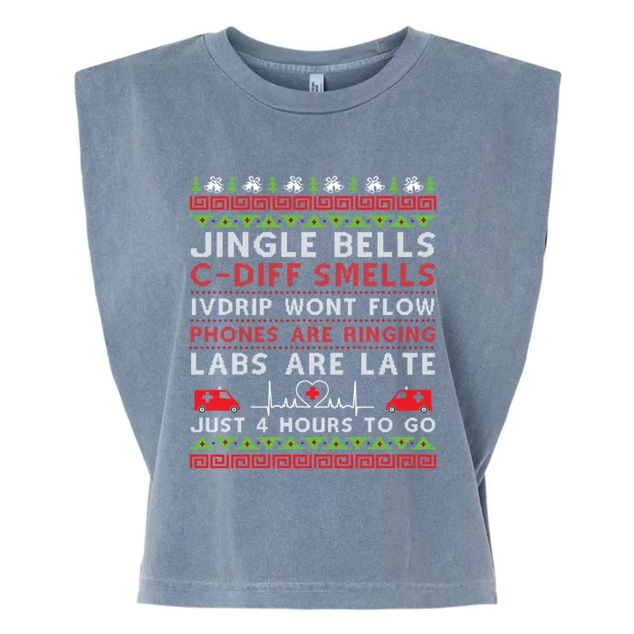 Jingle Bells Cdiff Smells Funny Christmas Nurse Nursing Gift Garment-Dyed Women's Muscle Tee