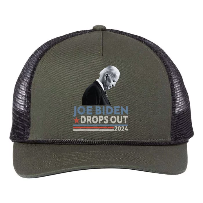 Joe Biden Drops Out 2024 We Support Trump Retro Rope Trucker Hat Cap