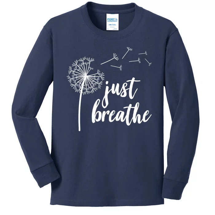 Just Breathe Dandelion Mental Health Kids Long Sleeve Shirt