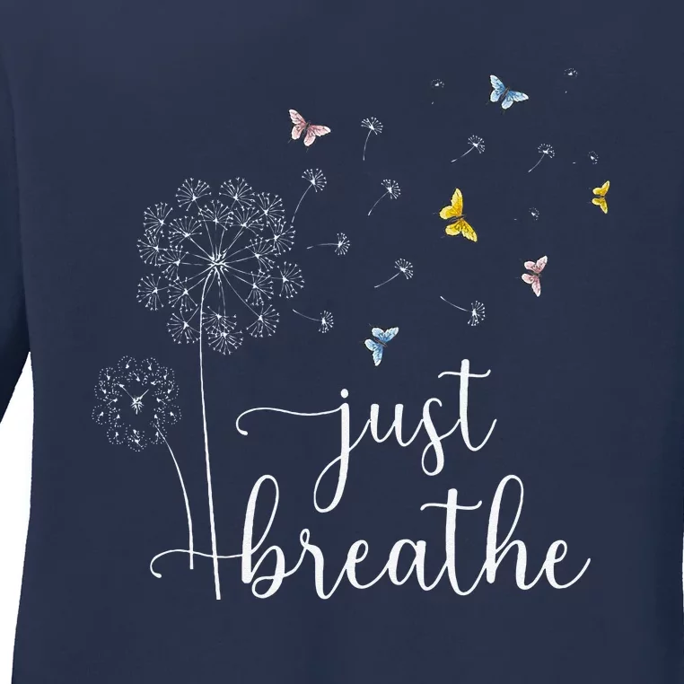 Just Breathe Dandelion And Buterflies Summer Top Ladies Long Sleeve Shirt