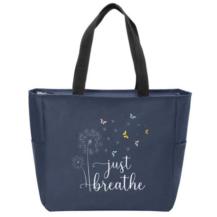 Just Breathe Dandelion And Buterflies Summer Top Zip Tote Bag