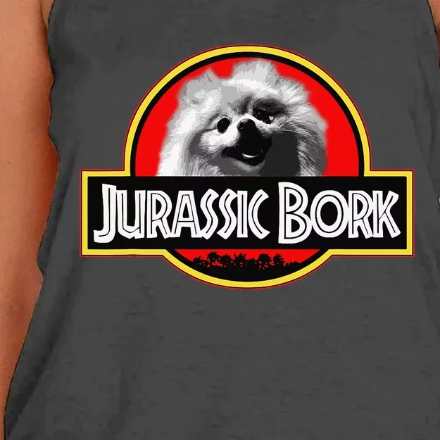 Jurassic Bork Doggo Pomeranian funny Women's Knotted Racerback Tank