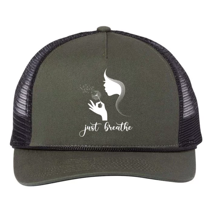 Just Breathe Dandelion Flower Wildflower Tra Gift Retro Rope Trucker Hat Cap