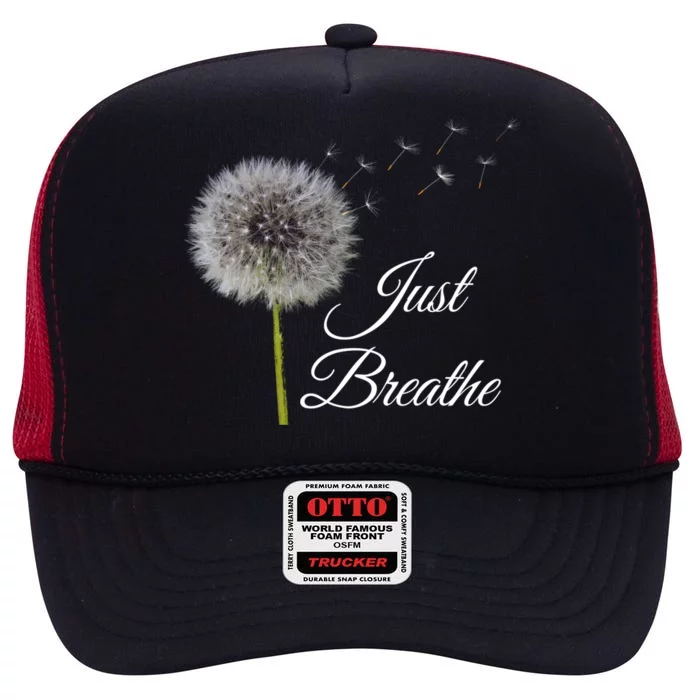 Just Breathe Dandelion Gift High Crown Mesh Trucker Hat