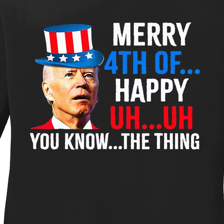 Joe Biden Dazed Biden Confused Merry Happy Funny 4th Of July Ladies Long Sleeve Shirt