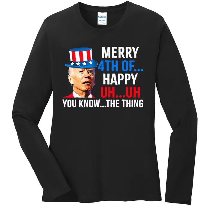 Joe Biden Dazed Biden Confused Merry Happy Funny 4th Of July Ladies Long Sleeve Shirt