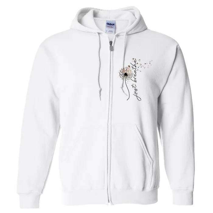 Just Breathe Dandelion And Buterflies Summer Top Full Zip Hoodie