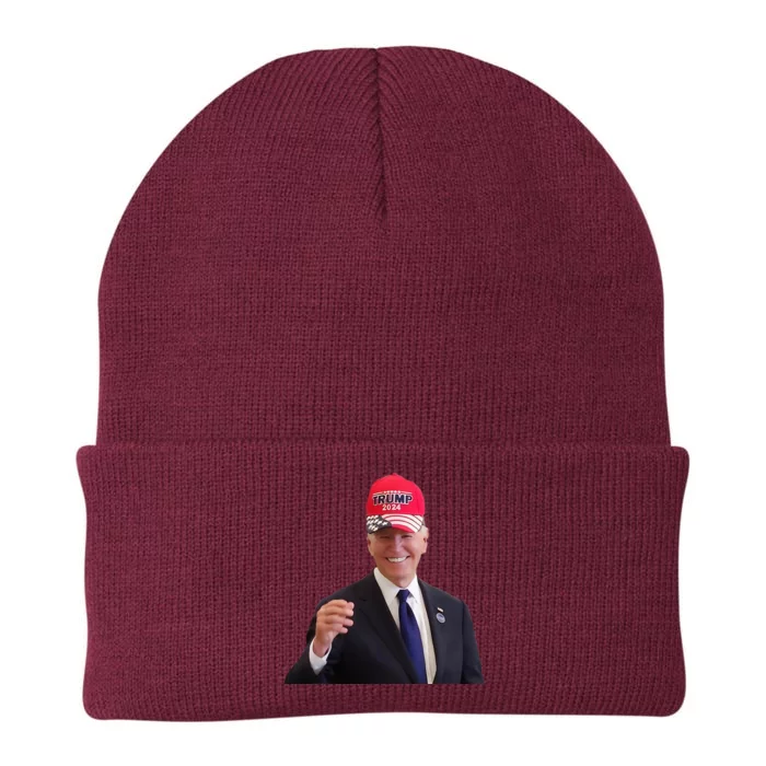 Joe Biden Dons Trump 2024 Cap Wear A Trump Hat Knit Cap Winter Beanie