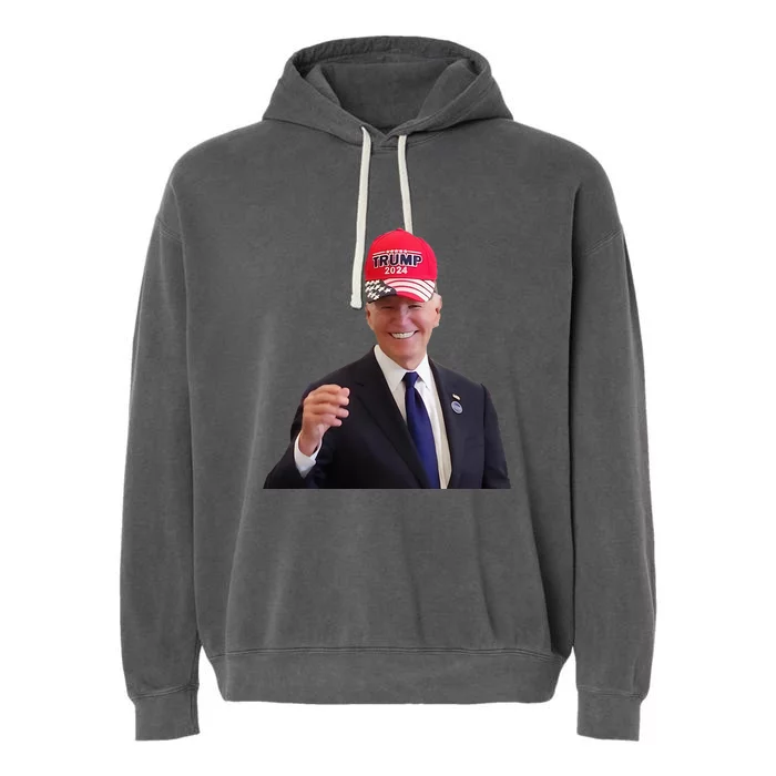 Joe Biden Dons Trump 2024 Cap Wear A Trump Hat Garment-Dyed Fleece Hoodie