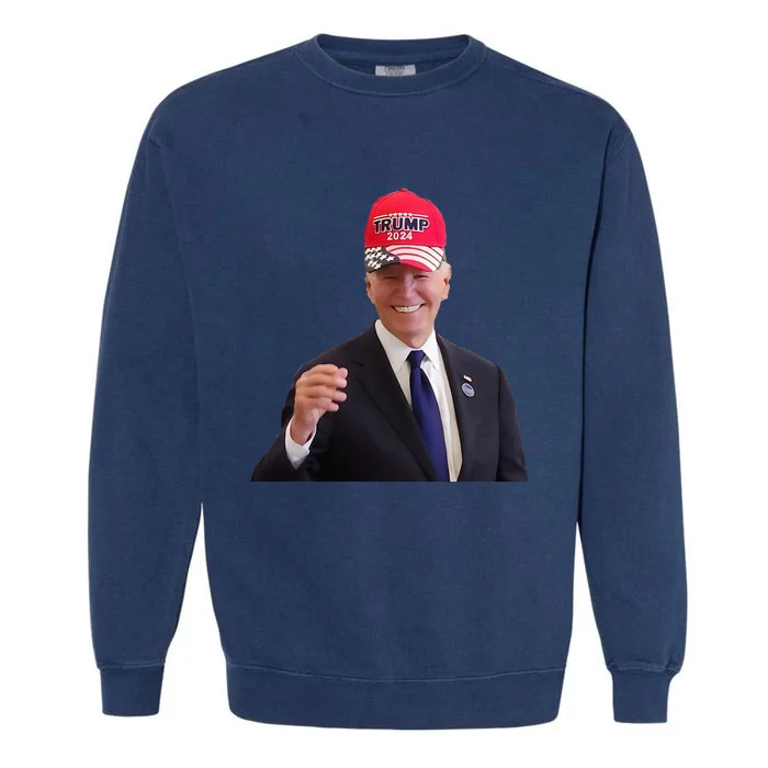 Joe Biden Dons Trump 2024 Cap Wear A Trump Hat Garment-Dyed Sweatshirt