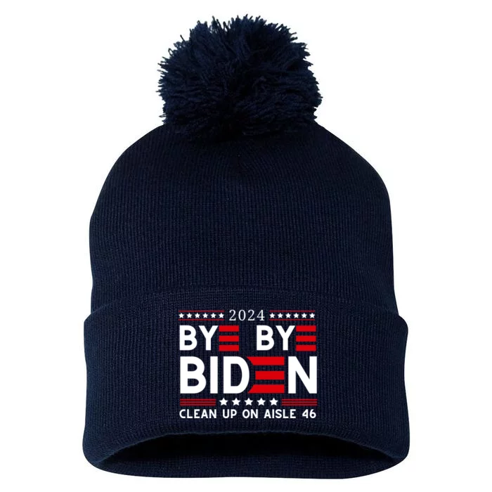 Joe Biden Drop Out Bye Bye Clean Up On Aisle 46 Pom Pom 12in Knit Beanie