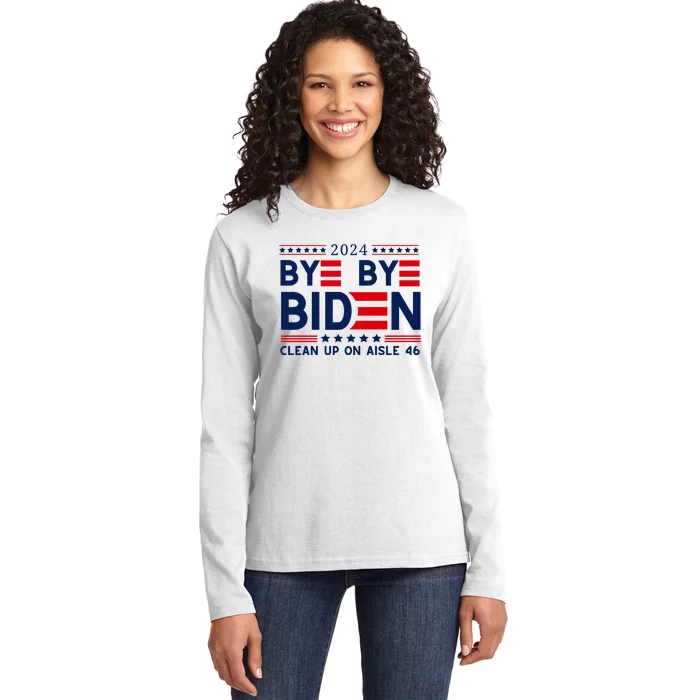 Joe Biden Drop Out Bye Bye Clean Up On Aisle 46 Ladies Long Sleeve Shirt