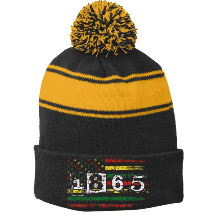 Juneteenth Black Emancipation Day 1865 Stripe Pom Pom Beanie