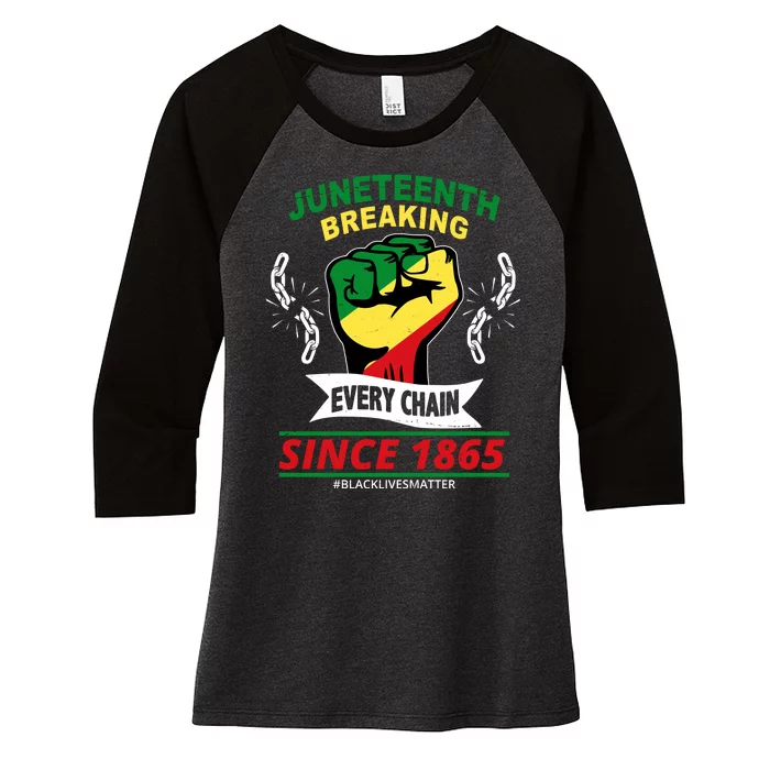 Juneteenth Breaking Every Chain Since 1865 Women's Tri-Blend 3/4-Sleeve Raglan Shirt