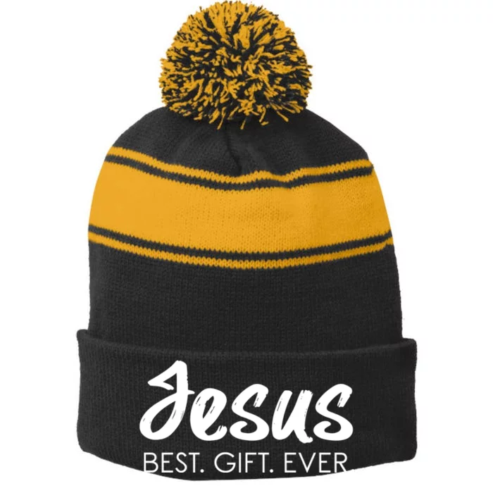 Jesus Best Ever Christian Humor Christmas Season Lover Stripe Pom Pom Beanie