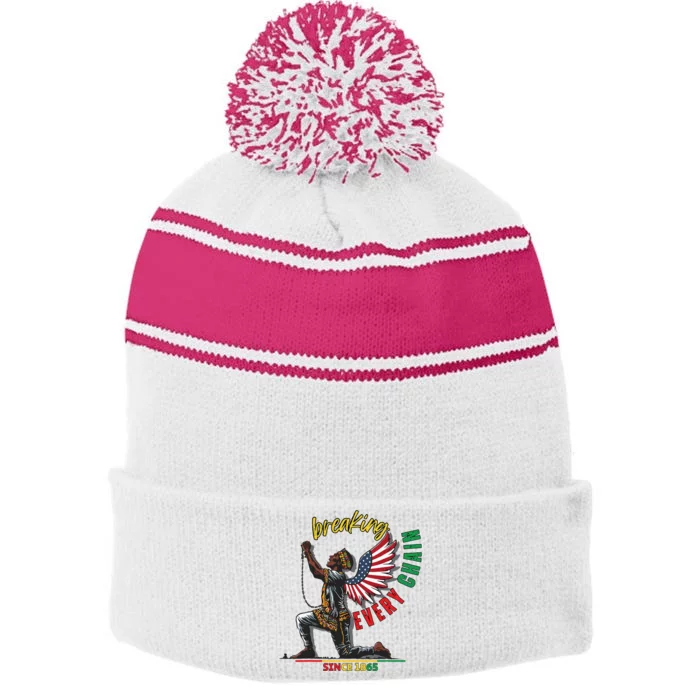 Juneteenth Breaking Every Chain Since 1865 Stripe Pom Pom Beanie