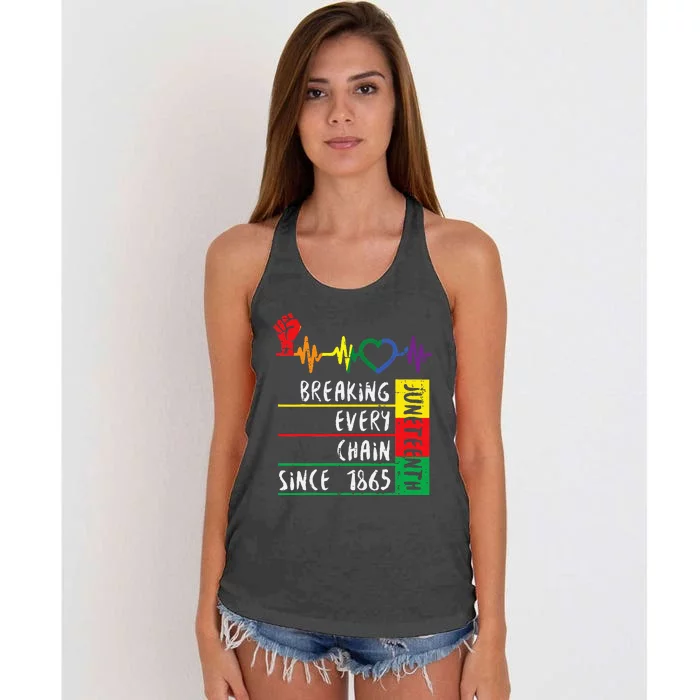 Juneteenth Breaking Every Chain Since 1865 Women's Knotted Racerback Tank