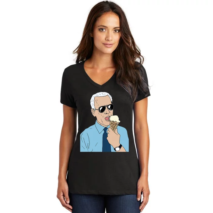 Joe Biden Eating Ice Cream Women's V-Neck T-Shirt