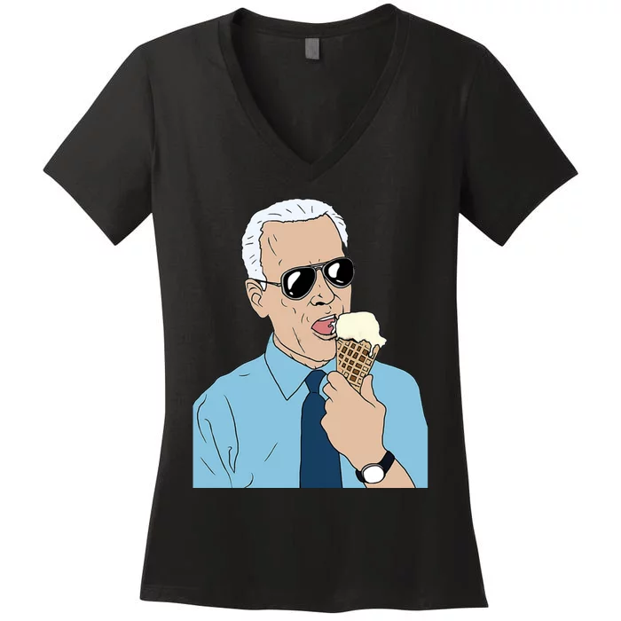 Joe Biden Eating Ice Cream Women's V-Neck T-Shirt