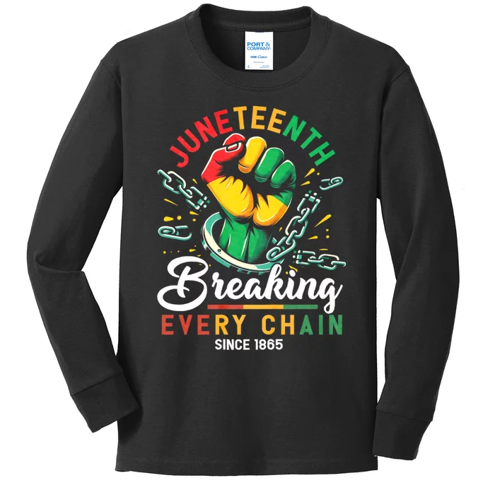 Juneteenth Breaking Every Chain Since 1865 African American Freedom Kids Long Sleeve Shirt