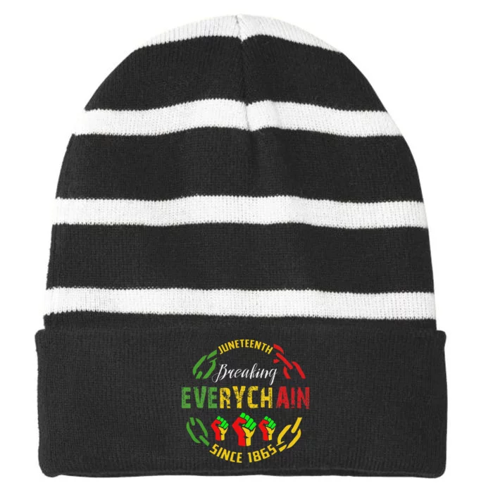 Juneteenth Break Every Chain Black History Remembrance Striped Beanie with Solid Band