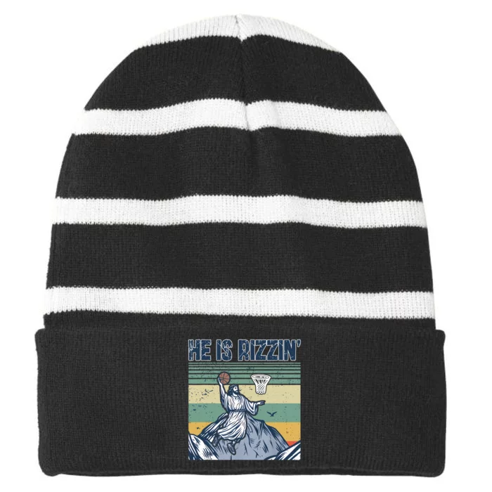 Jesus Basketball Easter Retro Faith Apparel Striped Beanie with Solid Band