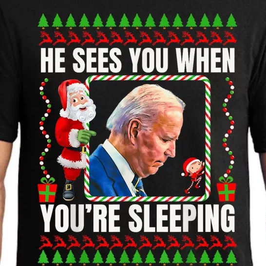 Joe Biden Funny Christmas He Sees You When You’Re Sleeping Pajama Set